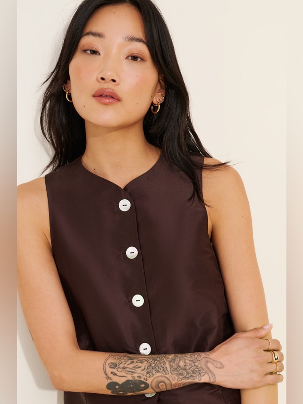 DONNI Brown Silk Taffeta Lady Vest - Picture 2 of 10